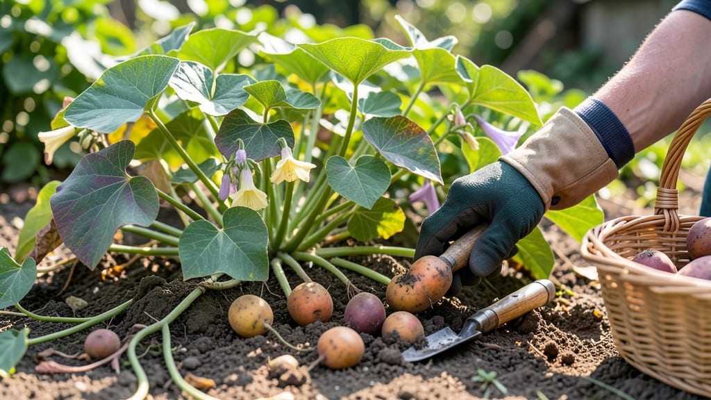 How to Know When to Harvest Sweet Potatoes: Skin Slips Free & Roots Feel Firm