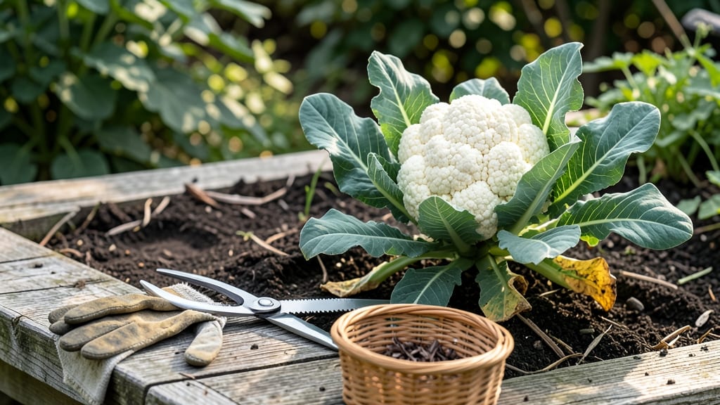 Harvest Time for Cauliflower: Curds Tighten When Leaves Cup Like Fists